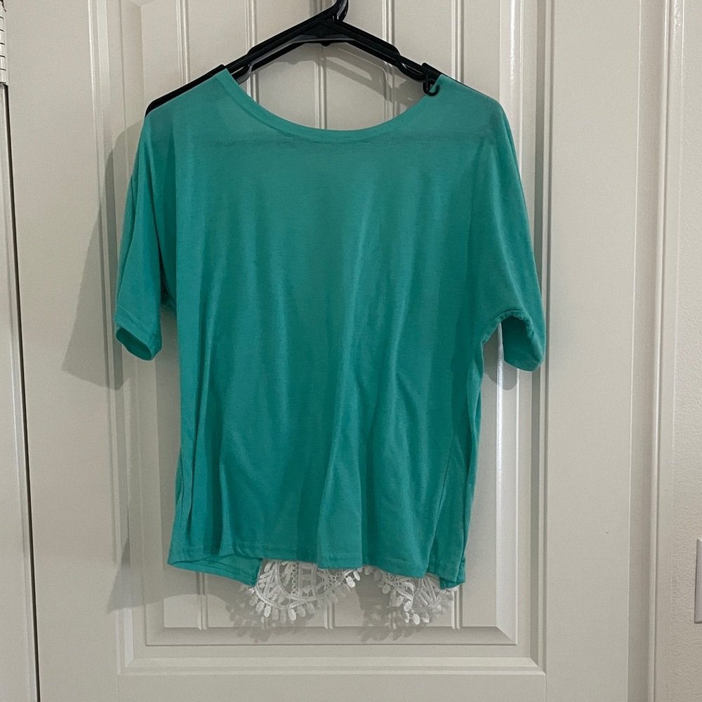 Teal Lace Hem Women's Top